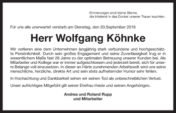 Anzeige von Wolfgang Köhnke von Nordbayerischer Kurier