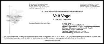 Anzeige von Veit Vogel von Nordbayerischer Kurier