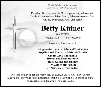 Anzeige von Betty Küfner von Nordbayerischer Kurier