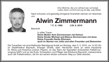 Anzeige von Alwin Zimmermann von Nordbayerischer Kurier