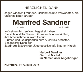 Anzeige von Manfred Sandner von Nordbayerischer Kurier
