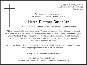 Anzeige von Dietmar Gaschütz von Nordbayerischer Kurier