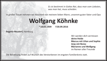 Anzeige von Wolfgang Köhnke von Nordbayerischer Kurier