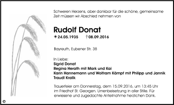 Anzeige von Rudolf Donat von Nordbayerischer Kurier