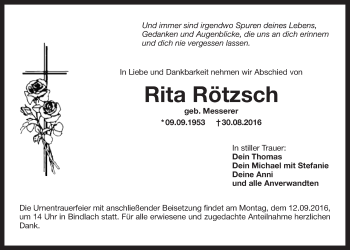 Anzeige von Rita Rötzsch von Nordbayerischer Kurier