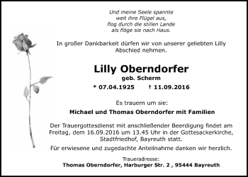 Anzeige von Lilly Oberndorfer von Nordbayerischer Kurier