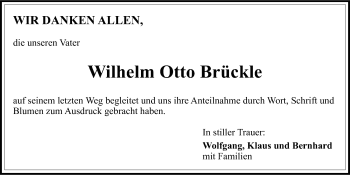 Anzeige von Wilhelm Otto Brückle von Nordbayerischer Kurier