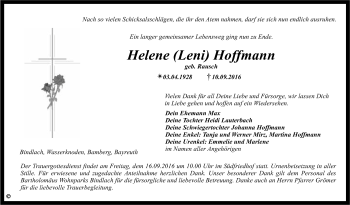 Anzeige von Helene Hoffmann von Nordbayerischer Kurier