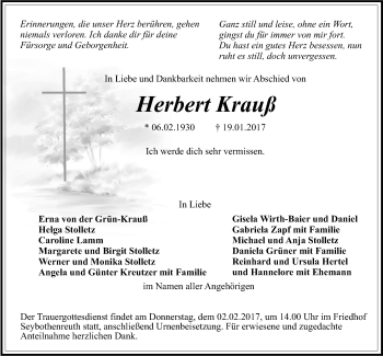 Anzeige von Herbert Krauß von Nordbayerischer Kurier