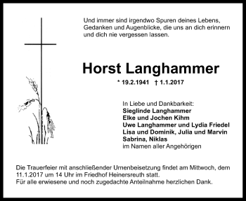 Anzeige von Horst Langhammer von Nordbayerischer Kurier