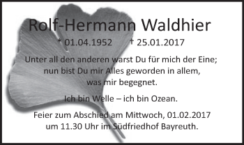 Anzeige von Rolf-Hermann Waldhier von Nordbayerischer Kurier