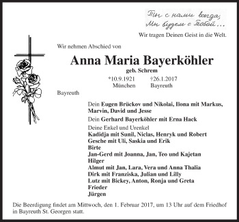 Anzeige von Anna Maria Bayerköhler  von Nordbayerischer Kurier