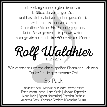 Anzeige von Rolf-Hermann Waldhier von Nordbayerischer Kurier