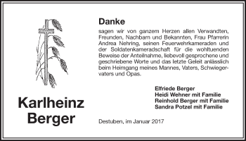 Anzeige von Karlheinz Berger von Nordbayerischer Kurier