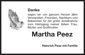 Anzeige von Martha Peez von Nordbayerischer Kurier