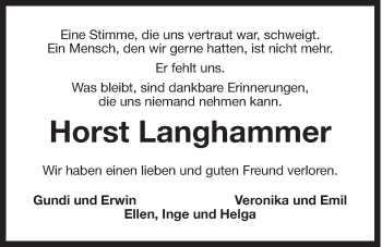 Anzeige von Horst Langhammer von Nordbayerischer Kurier