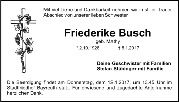 Anzeige von Friederike Busch von Nordbayerischer Kurier