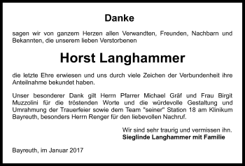 Anzeige von Horst Langhammer von Nordbayerischer Kurier