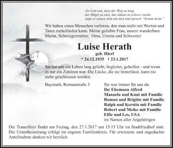 Anzeige von Luise Herath von Nordbayerischer Kurier