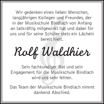 Anzeige von Rolf-Hermann Waldhier von Nordbayerischer Kurier