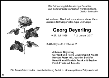 Anzeige von Georg Deyerling von Nordbayerischer Kurier