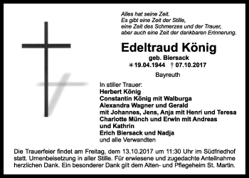 Anzeige von Edeltraud König von Nordbayerischer Kurier