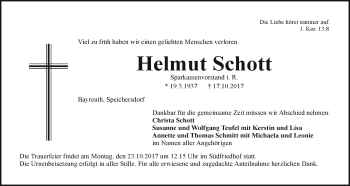 Anzeige von Helmut Schott von Nordbayerischer Kurier