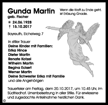 Anzeige von Gunda Martin von Nordbayerischer Kurier