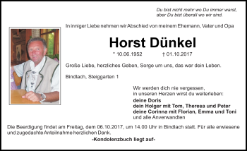 Anzeige von Horst Dünkel von Nordbayerischer Kurier