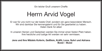 Anzeige von Arvid Vogel von Nordbayerischer Kurier