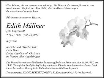 Anzeige von Edith Müllner von Nordbayerischer Kurier