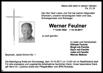 Anzeige von Werner Feulner von Nordbayerischer Kurier