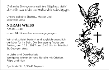 Anzeige von Norah Weiss von Nordbayerischer Kurier
