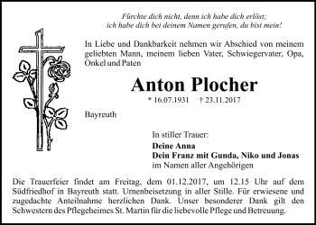 Anzeige von Anton Plocher von Nordbayerischer Kurier