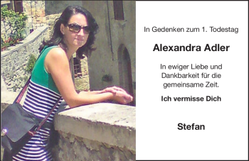Anzeige von Alexandra Adler von Nordbayerischer Kurier