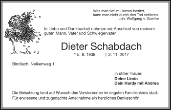 Anzeige von Dieter Schabdach von Nordbayerischer Kurier