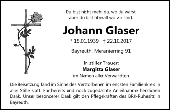Anzeige von Johann Glaser von Nordbayerischer Kurier