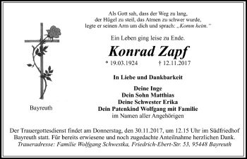 Anzeige von Konrad Zapf von Nordbayerischer Kurier