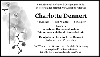 Anzeige von Charlotte Dennert von Nordbayerischer Kurier
