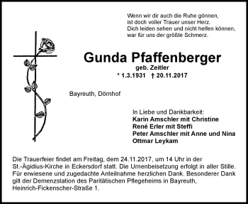 Anzeige von Gunda Pfaffenberger von Nordbayerischer Kurier