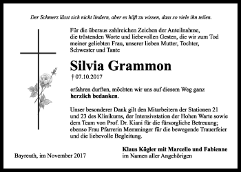 Anzeige von Silvia Grammon von Nordbayerischer Kurier