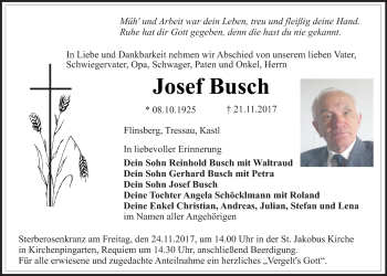 Anzeige von Josef Busch von Nordbayerischer Kurier