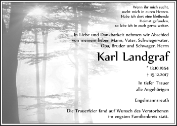 Anzeige von Karl Landgraf von Nordbayerischer Kurier