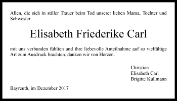 Anzeige von Elisabeth Friederike Carl von Nordbayerischer Kurier