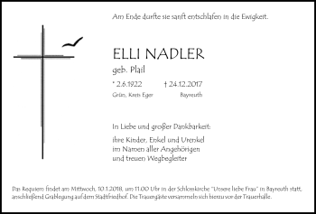 Anzeige von Elli Nadler von Nordbayerischer Kurier