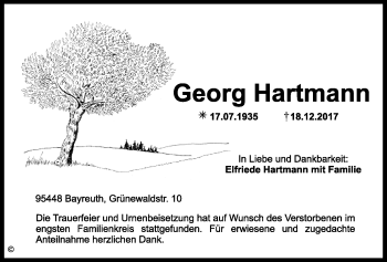 Anzeige von Georg Hartmann von Nordbayerischer Kurier