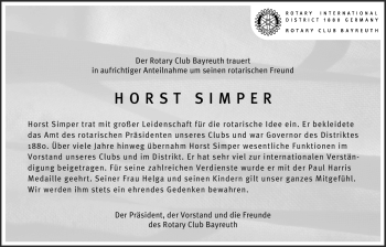 Anzeige von Horst Simper von Nordbayerischer Kurier