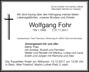 Anzeige von Wolfgang Fohr von Nordbayerischer Kurier