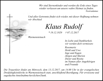Anzeige von Klaus Rudolf von Nordbayerischer Kurier