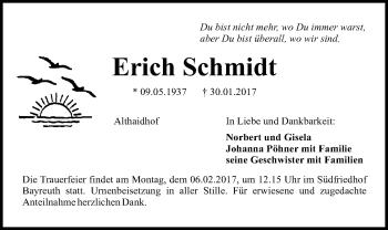 Anzeige von Erich Schmidt von Nordbayerischer Kurier